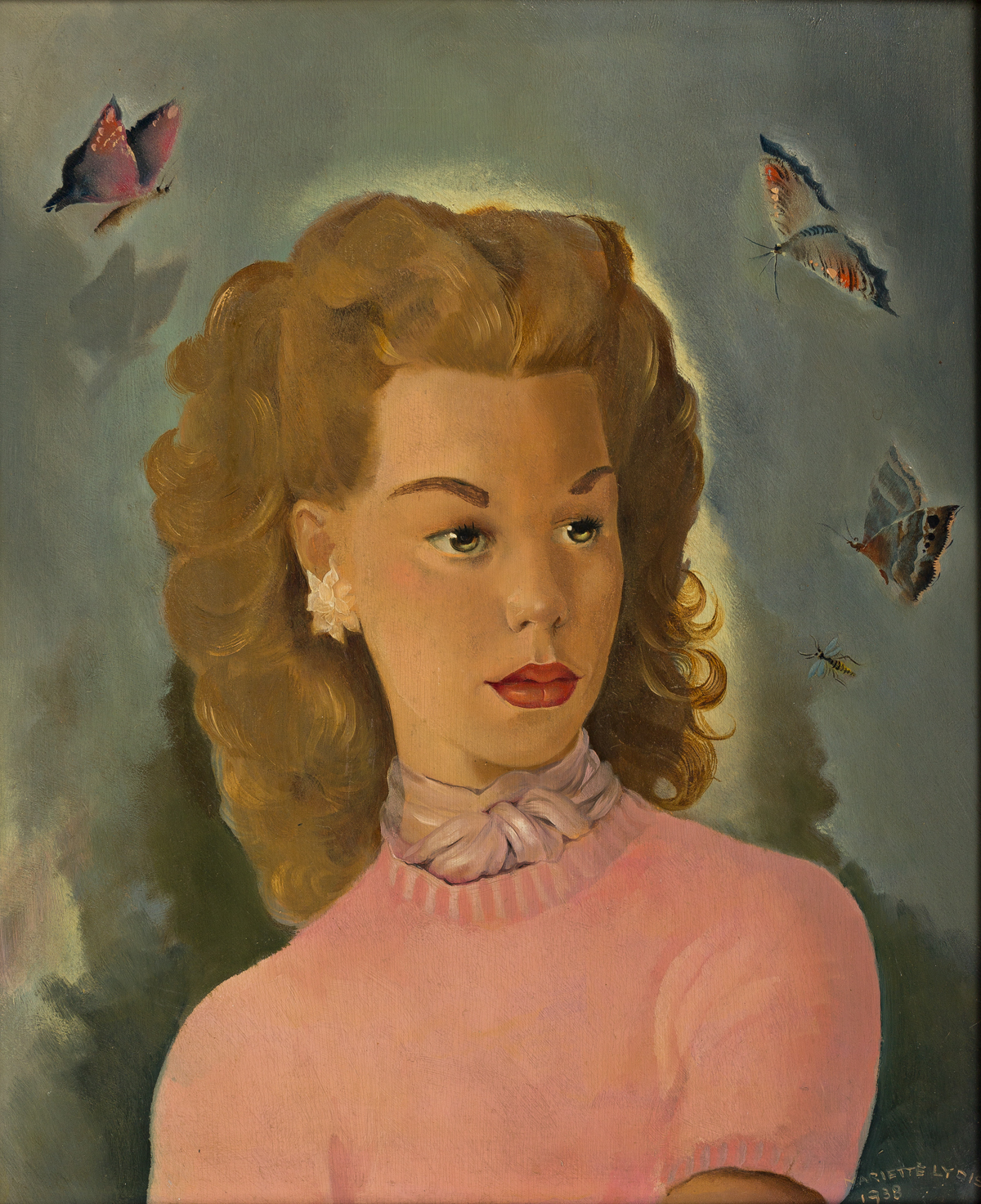 MARIETTE LYDIS (1887-1970) Portrait of a Young Woman with Butterflies.